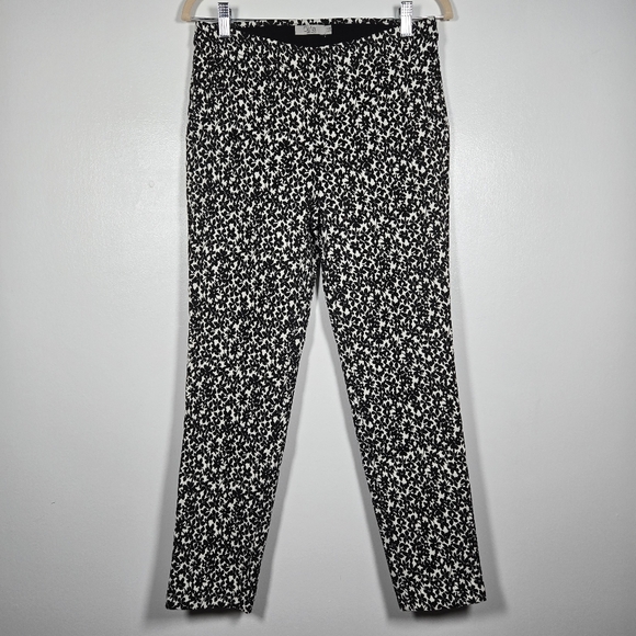 Dalia Pants - Dalia Black White Floral Printed Textured Elastic Waist Pull On Pants Size 8